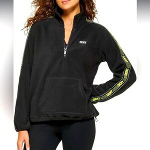 DKNY Black logo tape fleece pullover Sweatshirt with Neon Accents